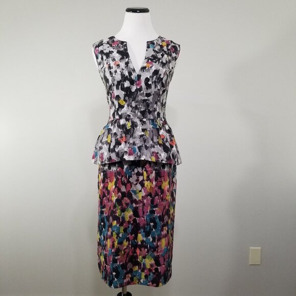 BCBG Max Azaria Silk Peplum Dress Size 6 Artsy Amelia Sheath - Picture 4 of 8